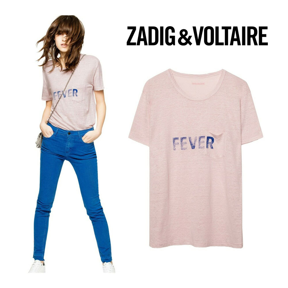 ZADIG \u0026 VOLTAIRE｜ザディグ エ フランソア・マリー・ヴォルテール FEVER 刷り上げる入り口・入口 レディース 半袖ティーシャツ SGT91801F  レディース 流行り物【貨物輸送無料】【外国で通信販売】【定め事品】