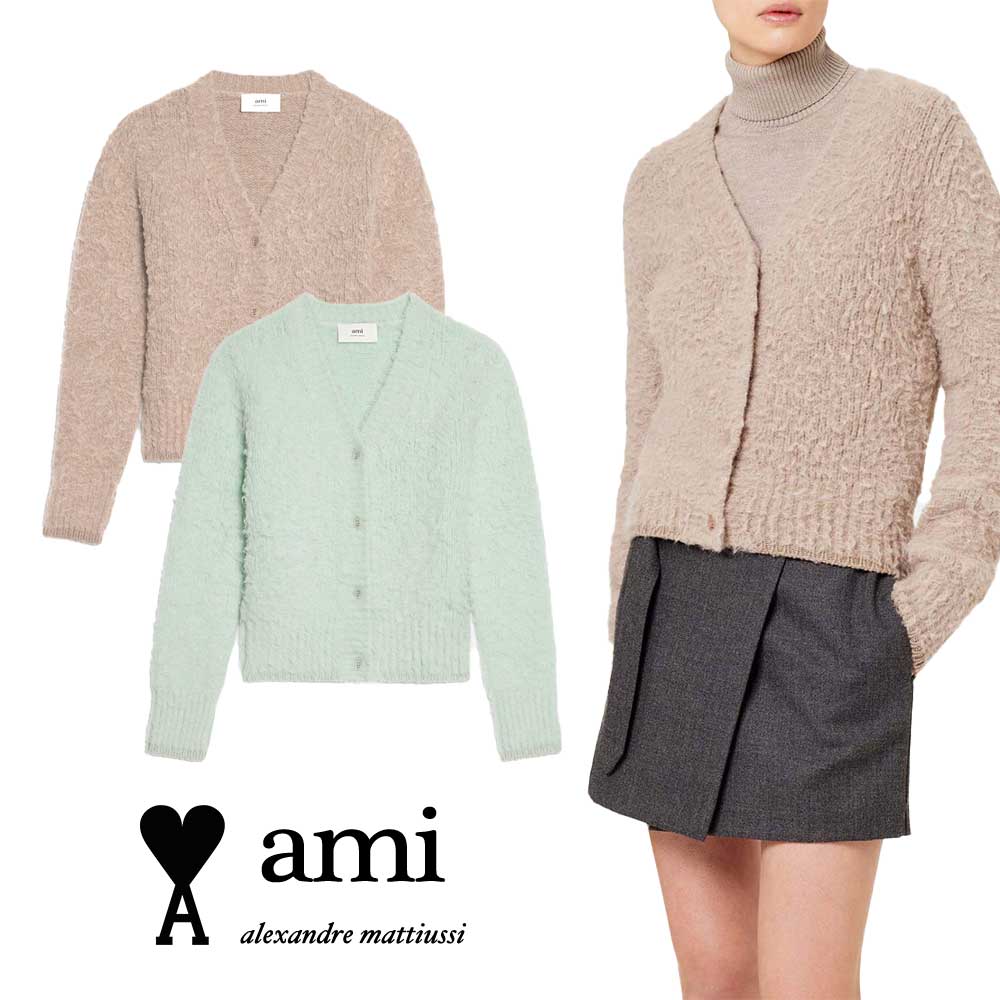 AMI PARIS｜意中の女パリス WOMEN\u0027S Vのど首 フリース ジレー FKC153.028【貨物輸送無料】【関税なし】【外国で通信販売】【定め事品】