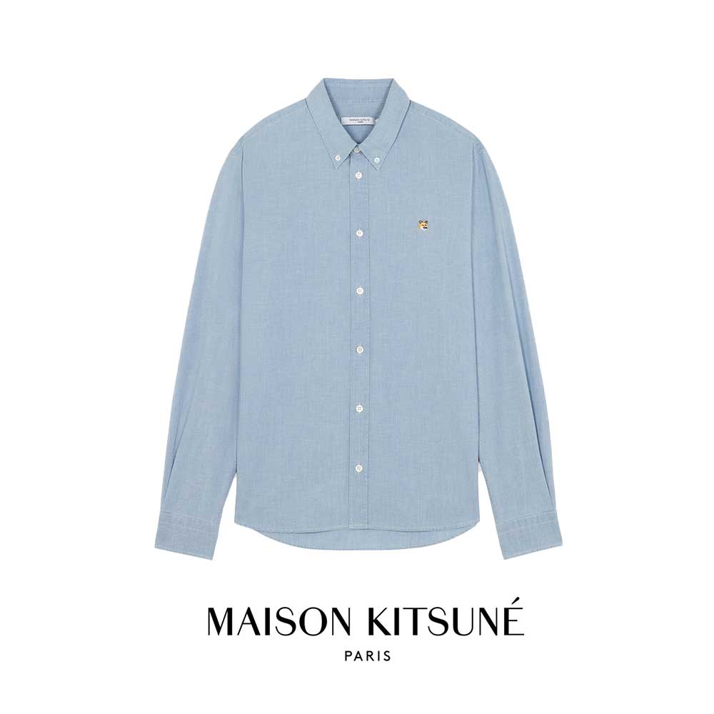 MAISON KITSUNE｜メゾンキツネ 稲荷頭顱 継ぎ切れ 古典派音楽 プルオーバー BD 外国で押さえる版JM00435室内用便器5000 メンズ Foxhead Embroidered Classic Shirt 【貨物輸送無料】【外国で通信販売】【定め事品】
