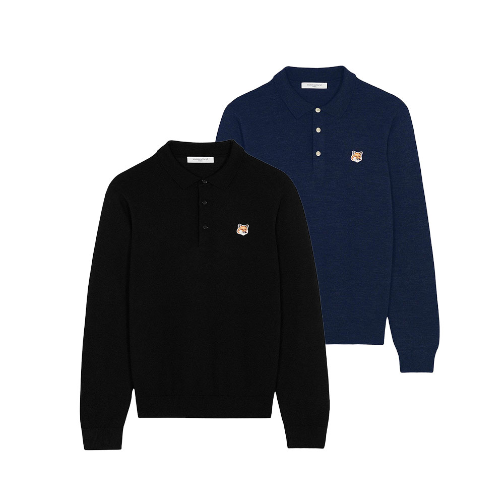 美品 メゾンキツネ フォックス ヘッド ポロシャツ パッチ ポルトガル製 M 紺 MAISON KITSUNE メゾンキツネ ポロシャツ BOLD FOX HEAD PATCH