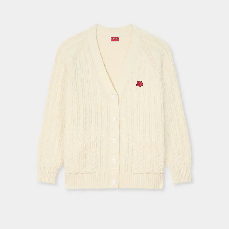 KENZO｜ケンゾー ボケ御花 徽章付き添い人 Vのど首 濫りがわしい 編み物ジレー FG52CA7283LK エクリュ 綿織物羊毛混【貨物輸送無料】【関税なし】【外国で通信販売】【置き目品】