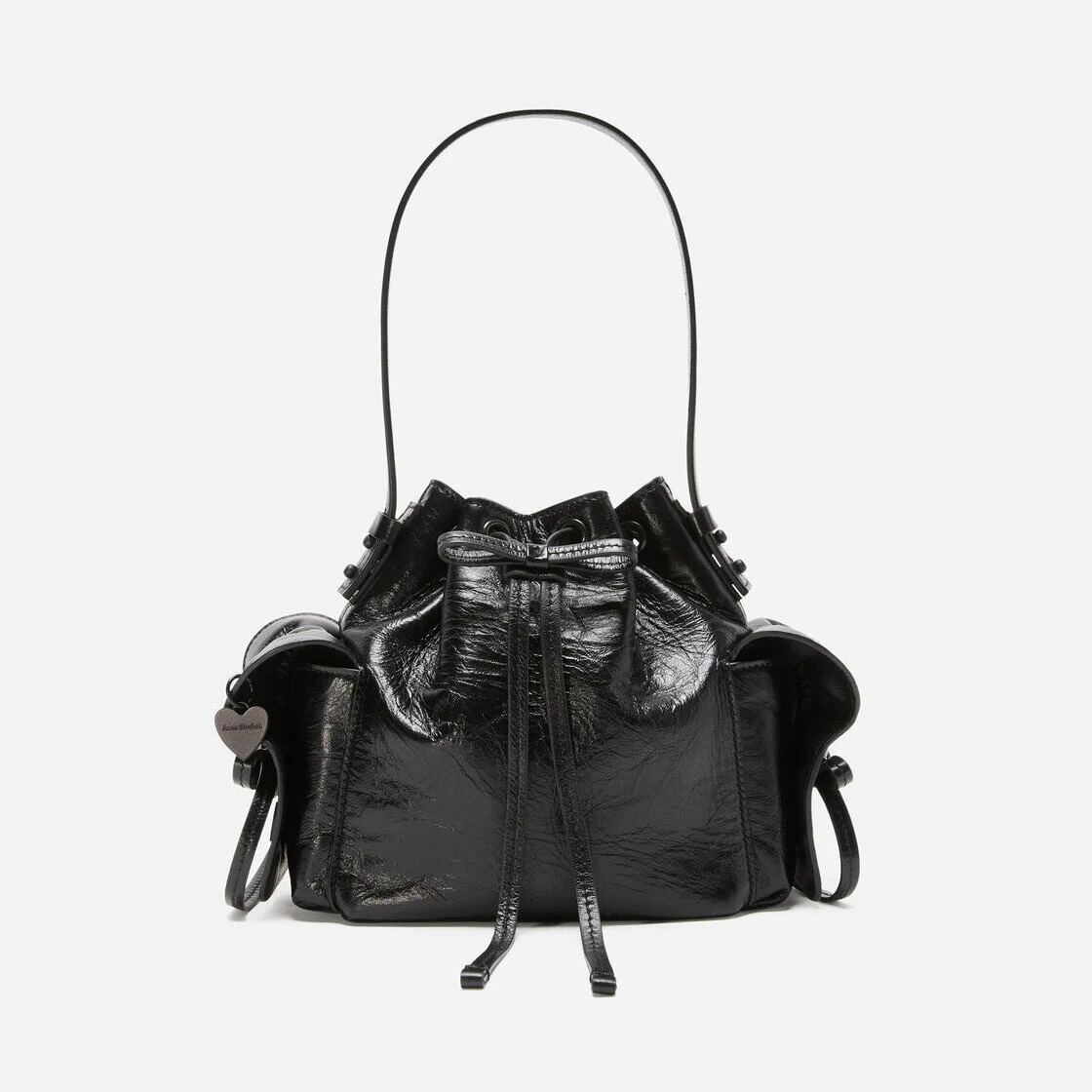 ACNE STUDIOS｜アクネストゥディオス ミニバケットバッグ A10471 ラックスカーフレザー マルチポケット付き ドローストリング仕様 ブラック レディース イタリア製【送料無料】【関税なし】【海外通販】【正規品】
