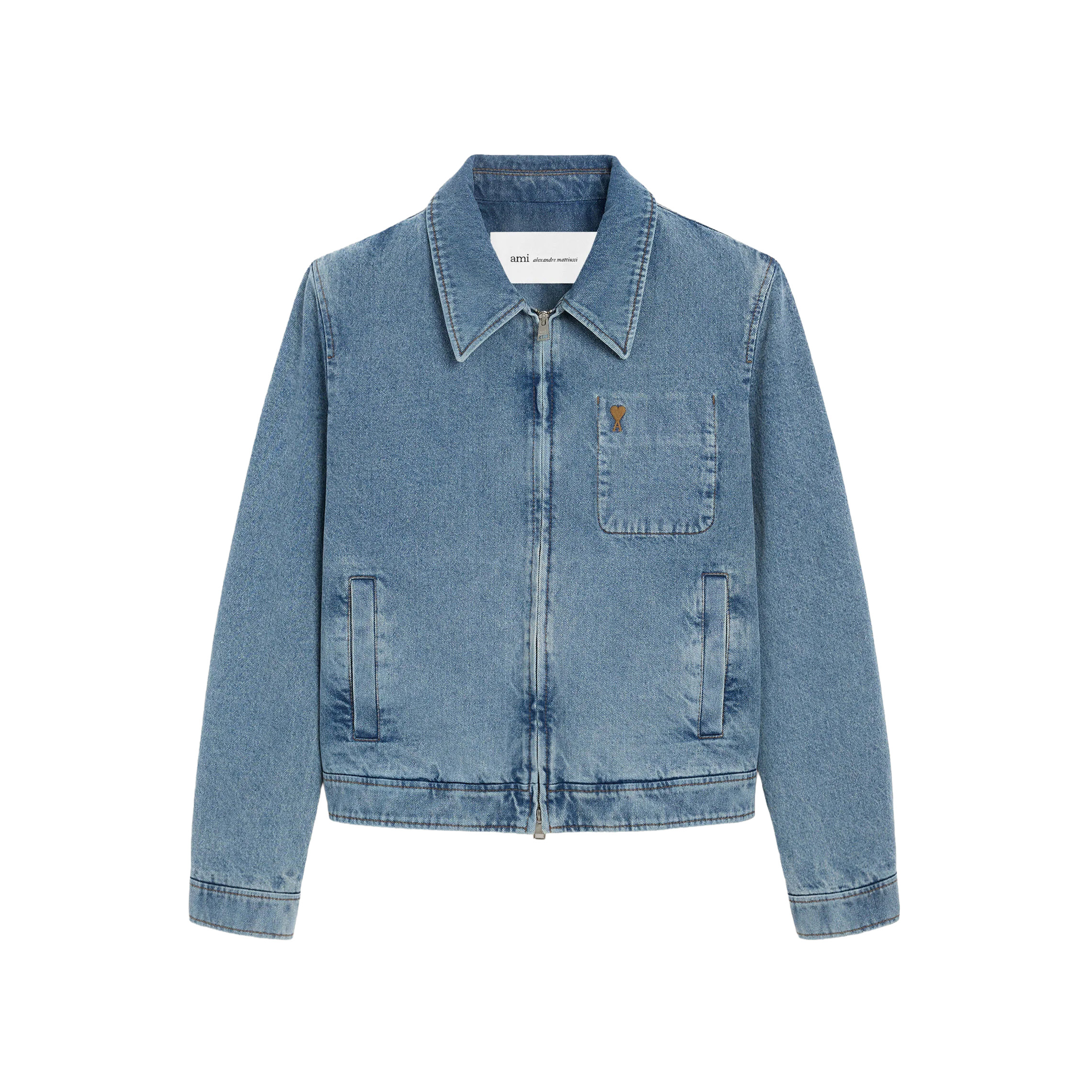 AMI PARIS｜意中の女光の都市 Alexandre Mattiussi ウォッシュドデニム ジップジャケット メンズ Ami de Coeur 刺しゅう 綿織物100% BLEU USED HJK835 DE0046 ルーマニア製【貨物輸送無料】【外国で通信販売】【定まり品】