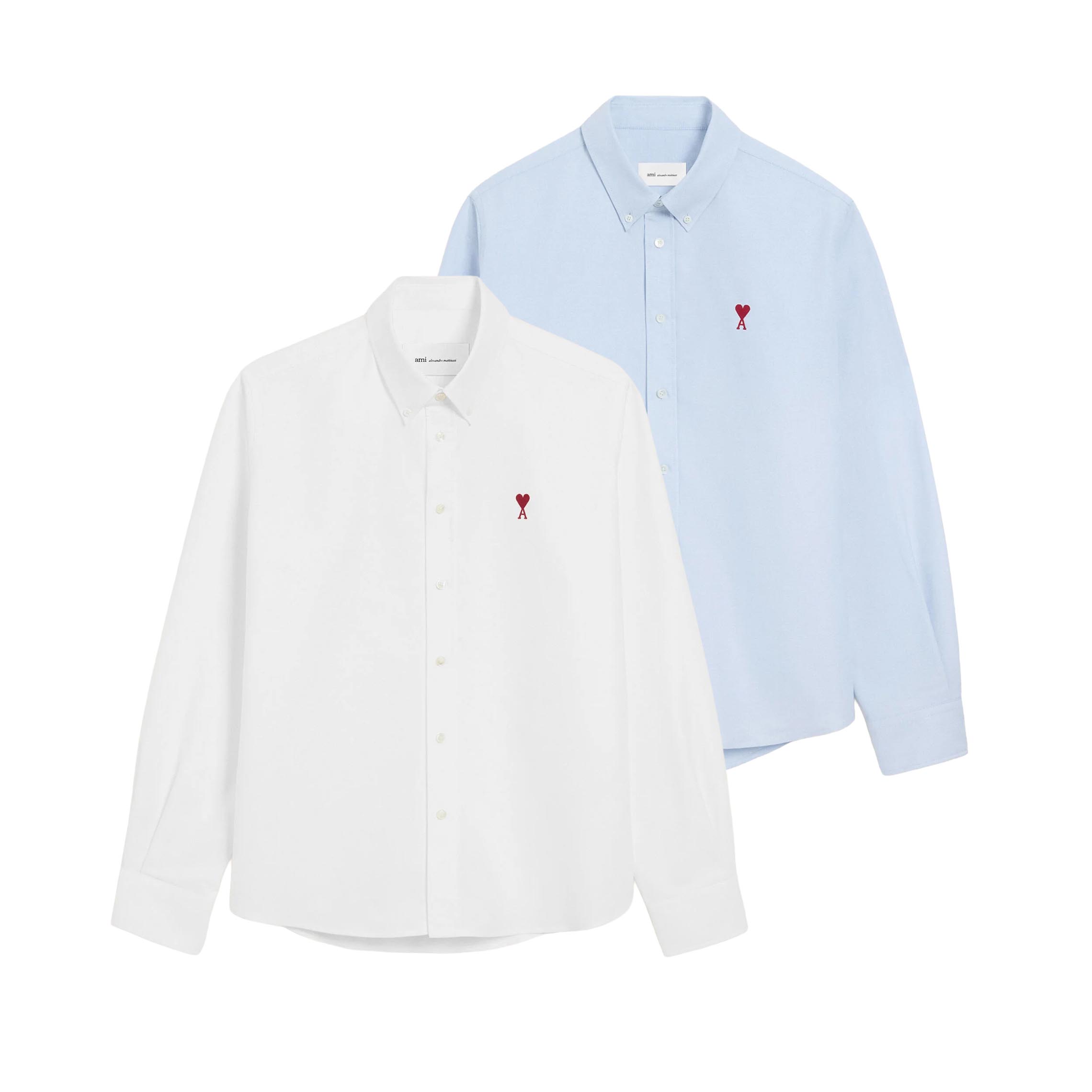 AMI PARIS｜意中の女光の都市 オックスフォードプルオーバー メンズ レディース Ami de Coeur 刺しゅう 名取り草落ちこむ 綿織物プルオーバー BLANC NATURAL BLEU CIEL BFUSH063 CO0031 ポールスカ製【貨物輸送無料】【外国で通信販売】【置き目品】