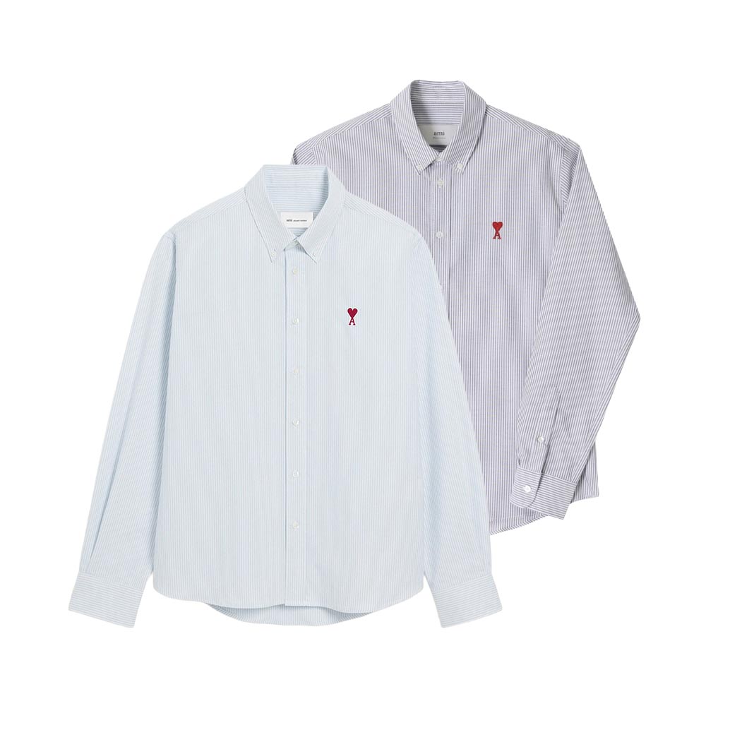 AMI PARIS｜意中の女光の都市 縞模様 オックスフォード プルオーバー メンズ レディース Ami de Coeur 刺しゅう 名取り草落ちこむ 綿織物プルオーバー BFUSH063.CO0087【貨物輸送無料】【外国で通信販売】【定め事品】