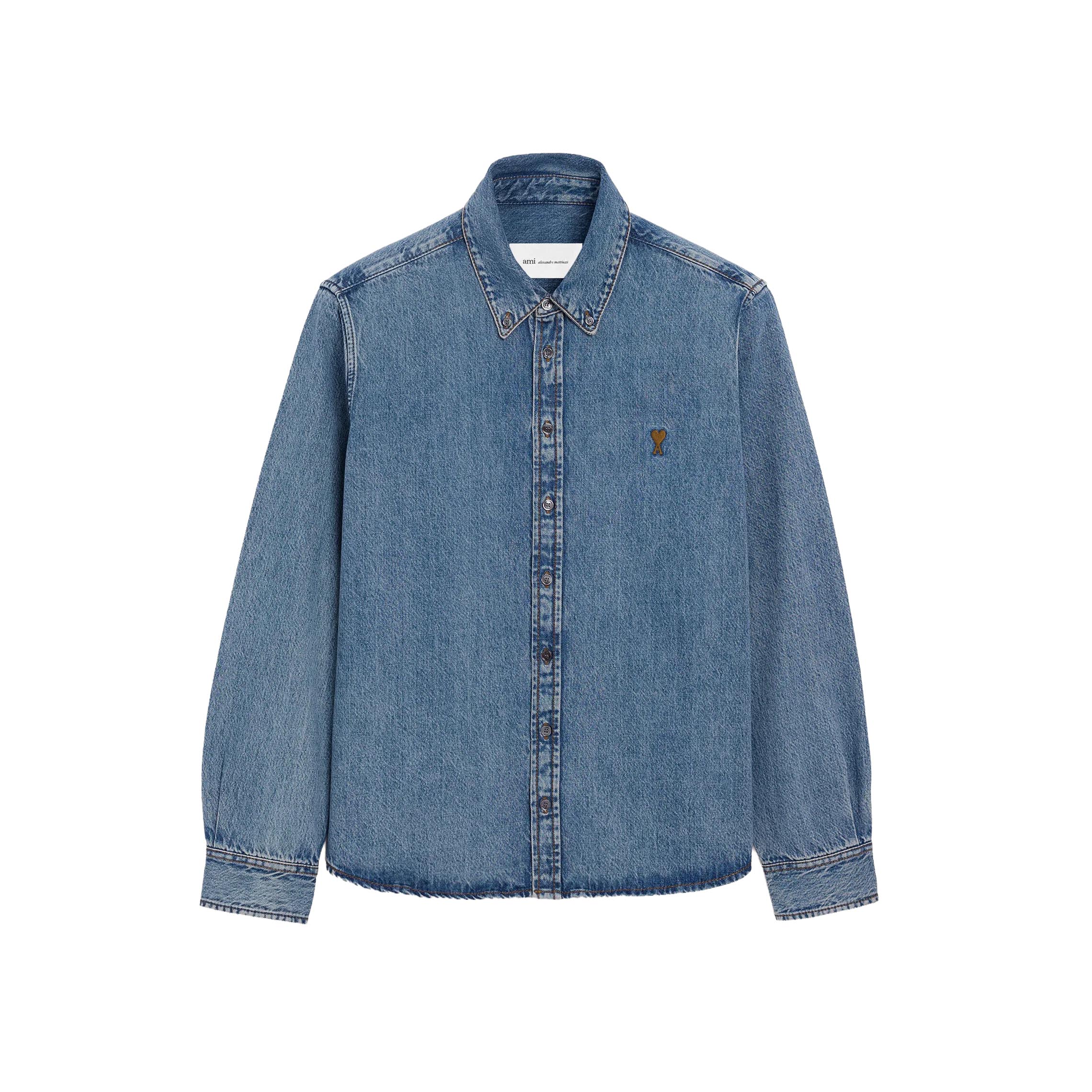 AMI PARIS｜意中の女光の都市 ジーンズ 名取り草落ちこむ プルオーバー メンズ レディース Ami de Coeur 刺しゅう ライトウォッシュ 綿織物 ジーンズプルオーバー USH786.DE0056【貨物輸送無料】【外国で通信販売】【置き目品】