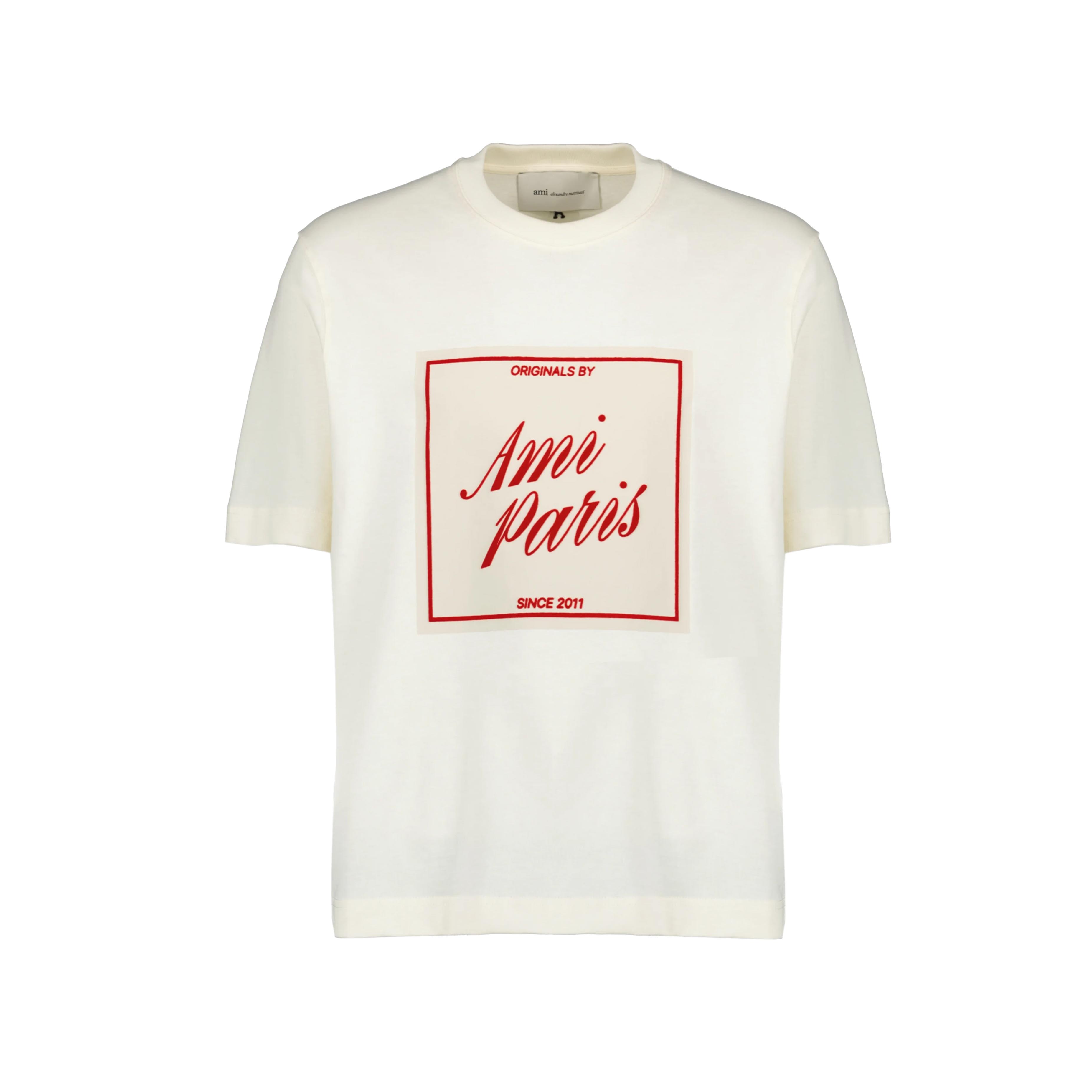 AMI PARIS｜意中の女光の都市 半袖 プルオーバー メンズ レディース シグネチャープリント ボクシーフィット 綿織物 カットソー UTS385.726【貨物輸送無料】【外国で通信販売】【置き目品】