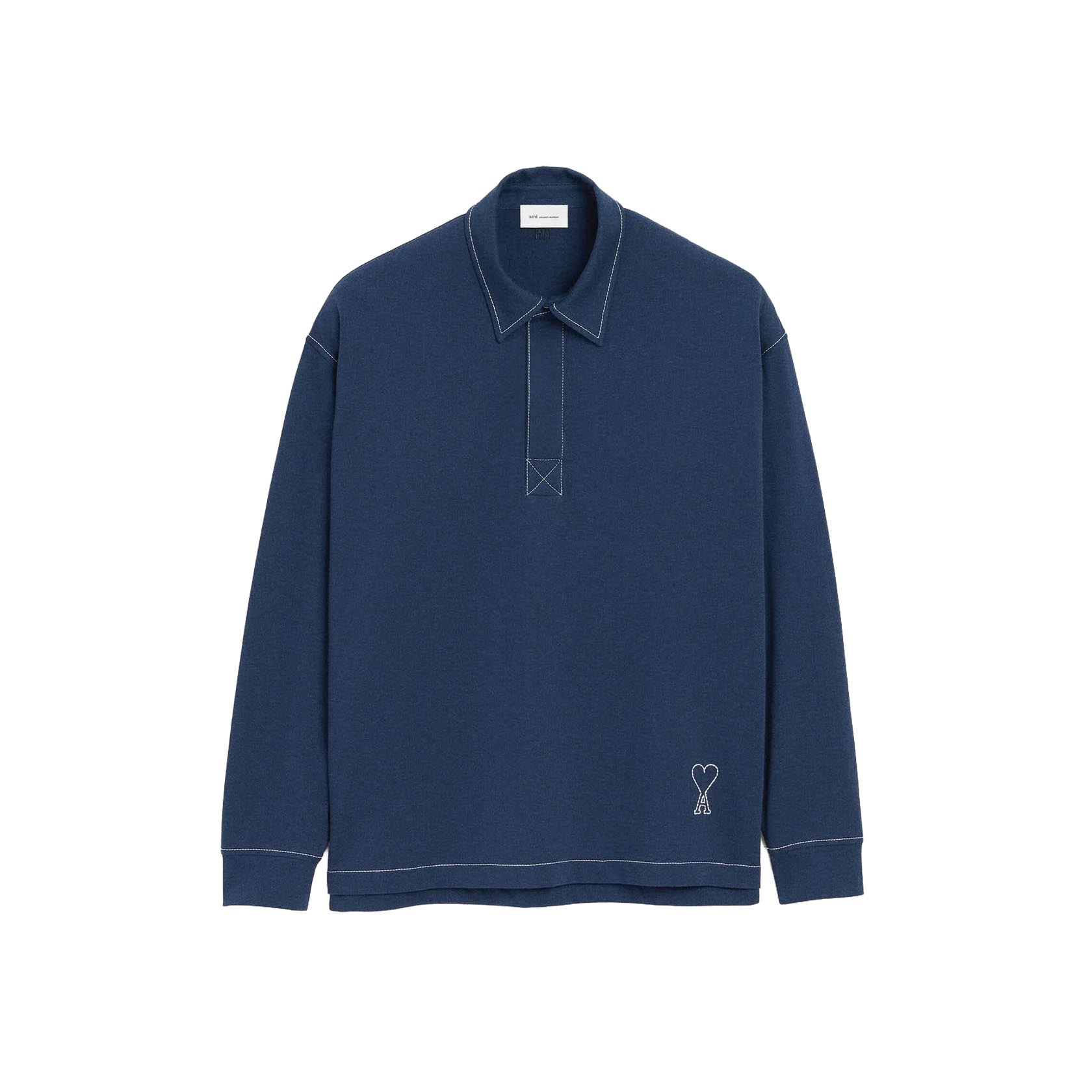 AMI PARIS｜アミパリス ポロシャツ メンズ 長袖 Ami De Coeur ロングスリーブ オーバーサイズ コットン ネイビー HPL425.726【送料無料】【海外通販】【正規品】｜BTNC