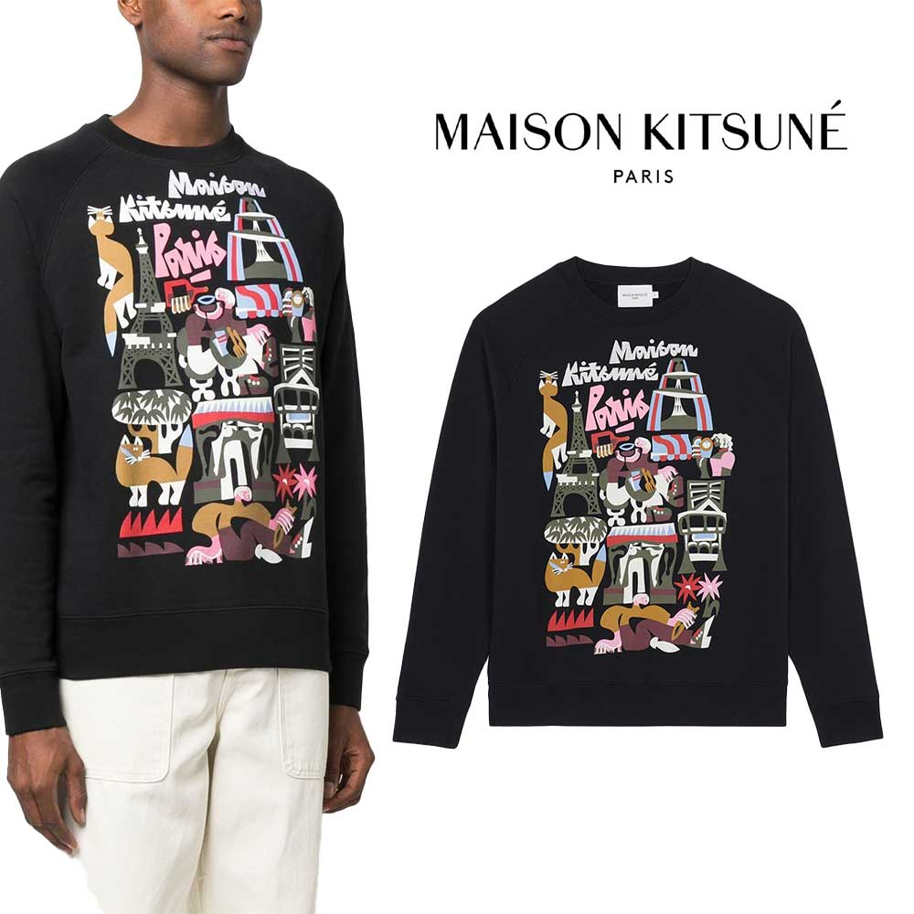 MAISON KITSUNE｜メゾンキツネ BILL REBHOLZ PARIS CLEAS トレーナー JM00320KM0001 BLACK メンズ大きさ 定番個条  ロゴタイプ入り口・入口 【貨物輸送無料】【外国で通信販売】【置き目品】