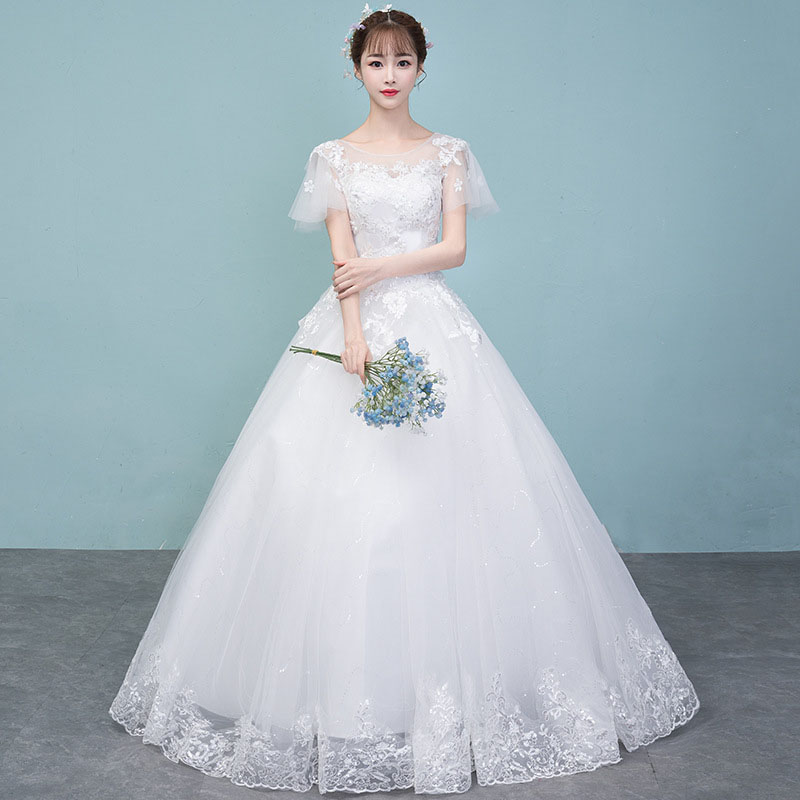 ウェディングドレス ウエディングドレス プリンセスラインドレス 二次会ドレス 半袖 白 オフホワイト 結婚式 ロング丈 ロングドレス 花嫁ドレス ブライダルドレス パーティードレス 海外挙式 演奏会 披露宴 レース ホワイト 前撮り エレガント セミオーダー クラシカル