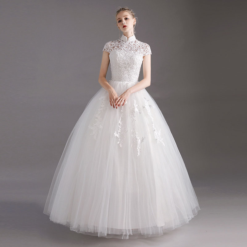 ウェディングドレス ウエディングドレス 二次会ドレス 白 オフホワイト 結婚式 プリンセスラインドレス ロングドレス 花嫁ドレス ブライダルドレス パーティードレス 海外挙式 演奏会 披露宴 立ち襟 スタンドカラー チャイナ風 レース 前撮り エレガント セミオーダー