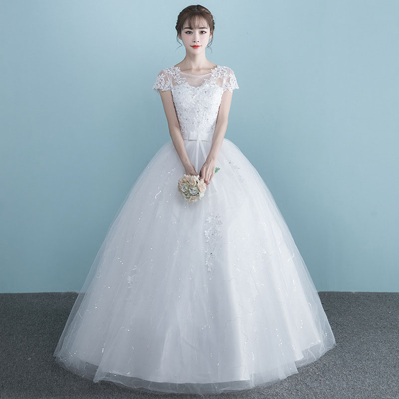 ウェディングドレス 半袖/5分袖 二次会ドレス 結婚式 披露宴 ブライダルドレス ロング丈 ロングドレス レース 花嫁ドレス ウエディングドレス プリンセスラインドレス 編み上げ チュール 可愛い 前撮り エレガント 海外挙式 セミオーダー ボリューム クラシカル 王道 上品