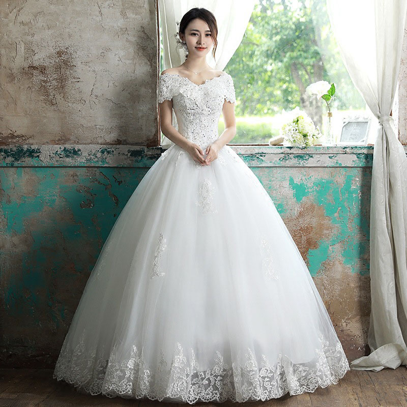 ウェディングドレス 二次会ドレス 結婚式 披露宴 ブライダルドレス ホワイト オフショルダー ロング丈 ロングドレス 花嫁ドレス ウエディングドレス プリンセスラインドレス 編み上げ エレガント 前撮り 海外挙式 セミオーダー ボリューム クラシカル 王道 正統派 上品