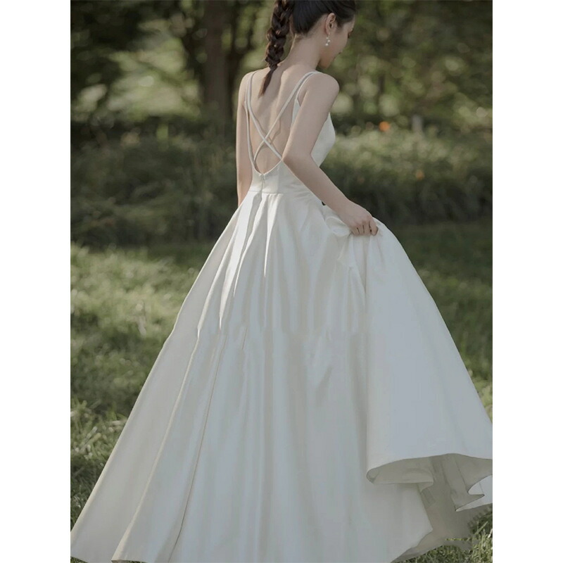 前撮りドレス 高級感 ウェディングドレス シンプル 結婚式 吊りスカート ロングドレス 二次会 花嫁 スレンダーライン【オーダーメイドも可能】セクシー パーティードレス 海外挙式ドレス wedding dress 披露宴 上品 女子会 成人式 食事会 ハネムーンフォト 新作