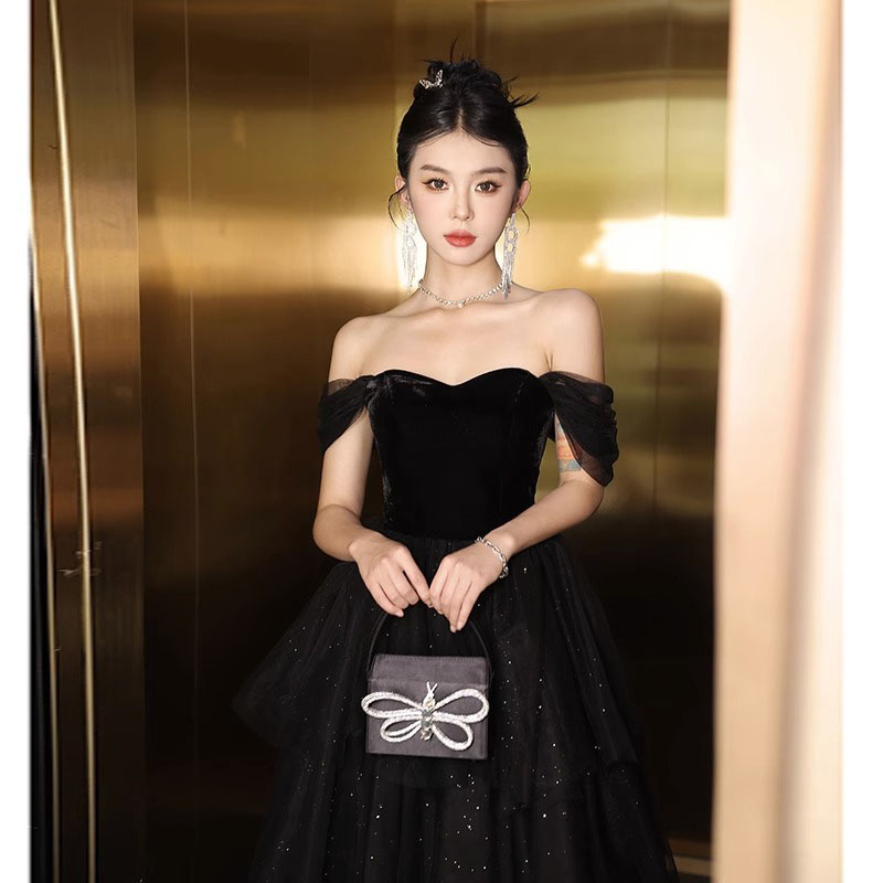 カラードレス ブラック オフショルダー プリンセスドレス 結婚式 二次会 発表会 黒 ロングドレス ウェディングドレス ウエディングドレス イブニングドレス パーティードレス ステージドレス 披露宴 コンクール ブライダル フォーマルドレス 演奏会用ロングドレス｜TWOCAT 10,842円