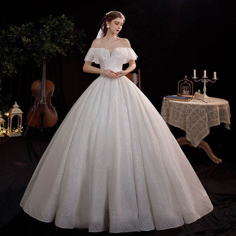 ウェディングドレス オフショルダー 二次会 ロングドレス 結婚式 花嫁 プリンセスラインドレス シンプル ブライダル パーティードレス 可愛い 前撮り フォーマルドレス 手縫い エレガント お嫁さん 編み上げ オフショルダー おしゃれ 披露宴 撮影 食事会｜TWOCAT