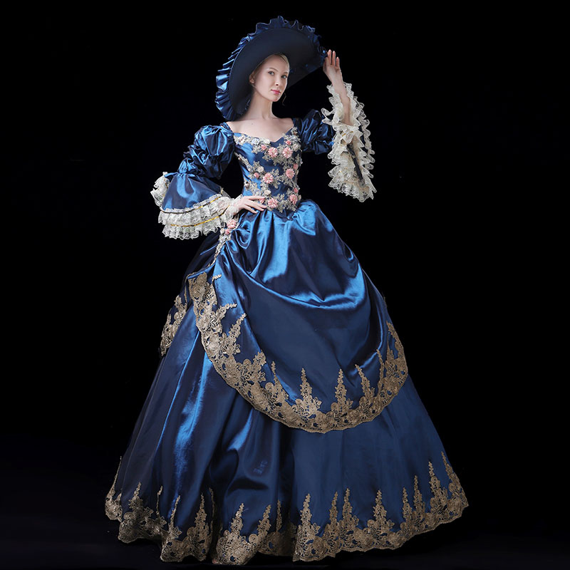 ロングドレス 宮廷ドレス 中世ヨーロッパ風 貴族ドレス 復古風 プリンセスドレス ステージ衣装 王族服 公演 洋風ドレス マキシ丈ワンピース ヨーロッパ宮廷風 中世貴族風お姫様ドレス 公爵夫人 オペラ声楽舞台 ハロウィン コスプレ衣装 帽子付き オーダーメイド