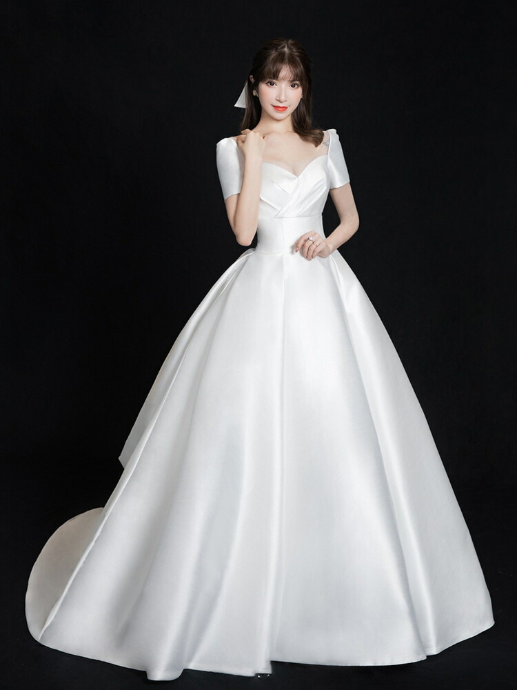 ウェディングドレス 前撮り 花嫁 ロングドレス 結婚式 高級感 エレガント 海外挙式ドレス 二次会 ロングワンピース トレーンドレス 半袖 シンプル ブライダル パーティードレス フォーマル 着痩せ 披露宴 食事会 卒業式 ビーチフォト オーダーメイド 新作|TWOCAT