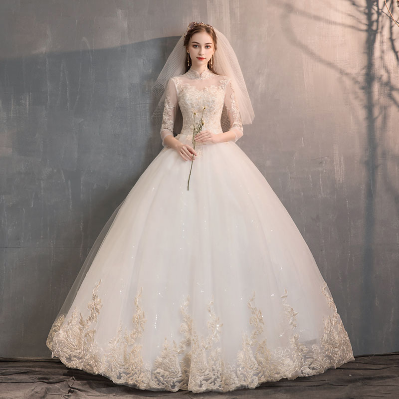 ウェディングドレス七分袖 二次会 プリンセスラインドレス 花嫁御寮 婚礼の儀 交歓会 フォマールドレス 姫御前 着痩せ 20代30代40代 婚礼の儀 御前上等 ロングお召しもの 刺しゅう 照明ランプ色合い 虚蝉購入注文/編み上げ ウェディングドレス-レディースファッション