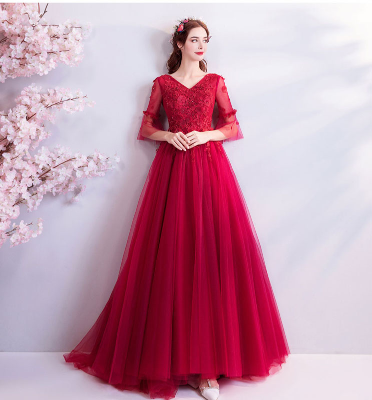 ロングドレス 演奏会 カラードレス レッド 花嫁 カクテルドレス 結婚式 上品 パーティードレス 半袖 二次会 イブニングドレス お呼ばれ 赤 海外挙式 お嬢様 発表会 コンサート 大き 小きい セミオーダー/編み上げ