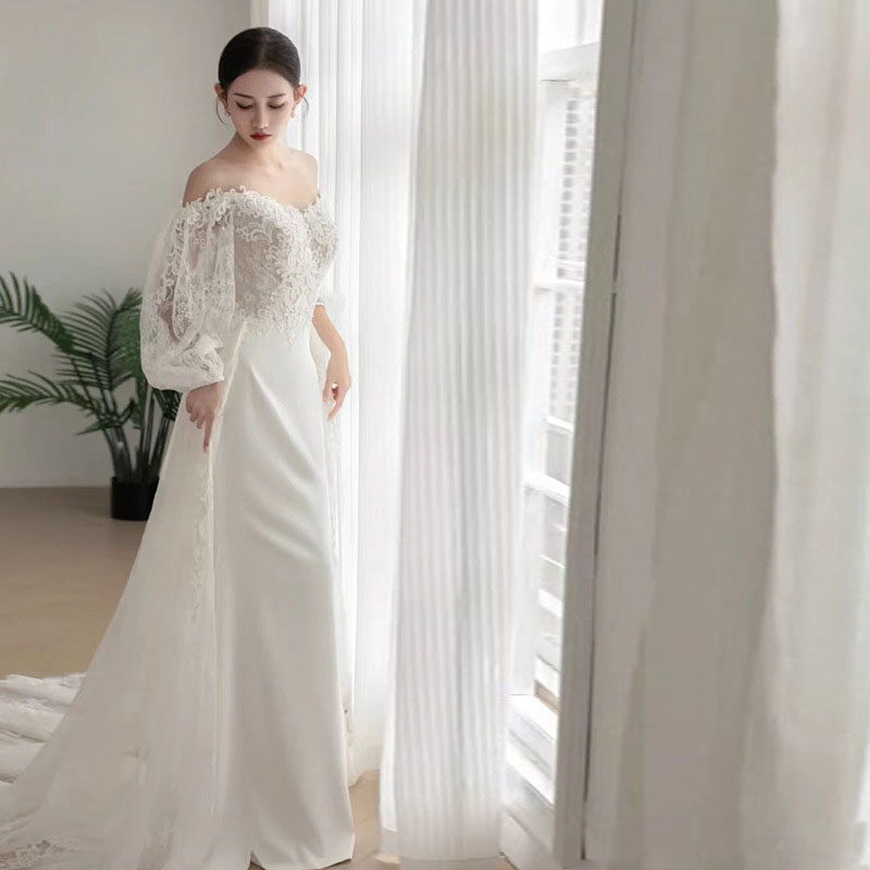 ウェディングドレス 長袖 結婚式 ロングドレス 高級感 花嫁 Aラインドレス オフショルダー ロングワンピース トレーンタイプ レース かわいい 二次会 披露宴 パーティードレス イブニングドレス 海外挙式 ドレス wedding dress オーダーメイドも可能
