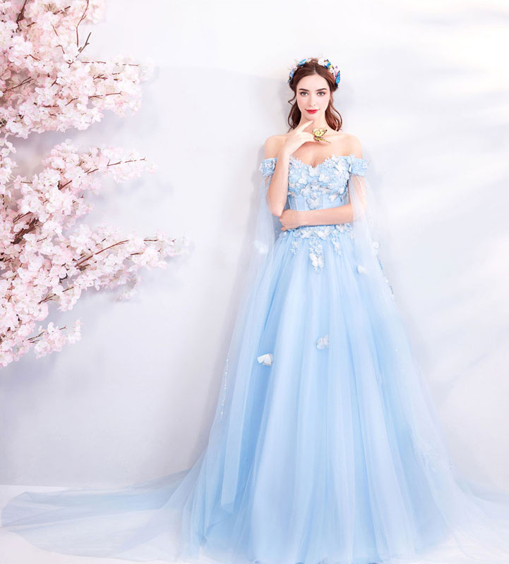 カラードレス 水色 お嬢様 演奏会用ロングドレス 花嫁 二次会ドレス ウェディングドレス 結婚式 ワンピース パーティードレス 優雅 披露宴 演奏会 ステージ衣装 ブルー コンサート おしゃれ セミオーダー/編み上げ