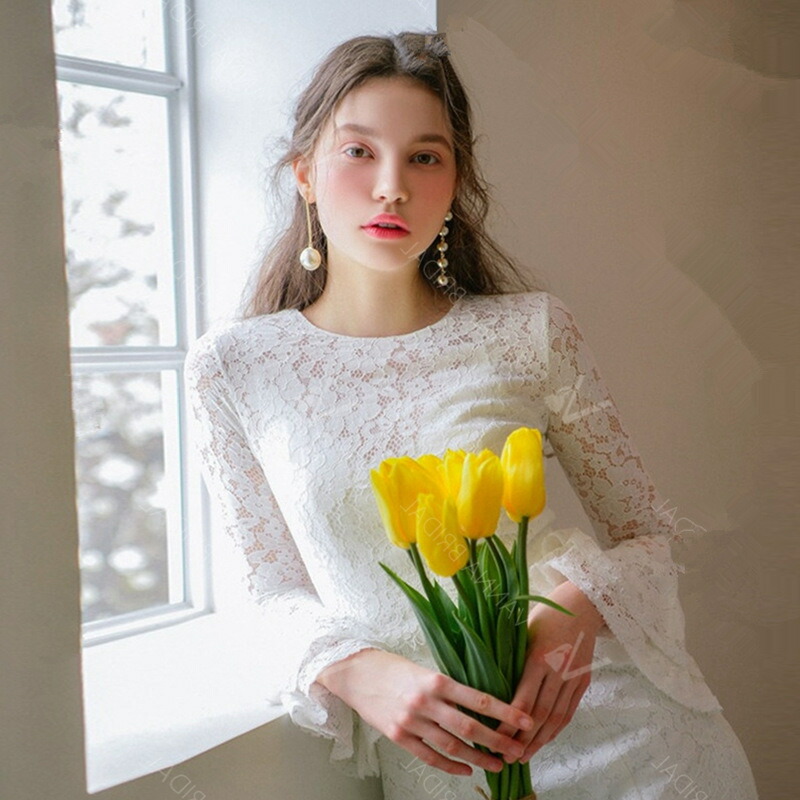 長袖 ウェディングドレス 結婚式 ロングドレス シンプル スレンダーライン マーメイドドレス 二次会 花嫁 レース ロングワンピース トレーンドレス 海外挙式ドレス 後撮り ハワイ 披露宴 着痩せ パーティードレス 撮影 食事会 ビーチフォト オーダーメイド 20,950円