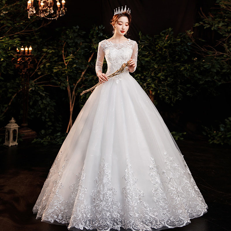 ウェディングドレス 7分袖 結婚式 ロングドレス 二次会 花嫁 プリンセスドレス 着痩せ ブライダル フォーマルドレス エレガント 手縫い パーティードレス 可愛い 前撮りドレス 大きいサイズ 高級感 レース 刺繍 wedding dress ハネムーンフォト オーダーメイド