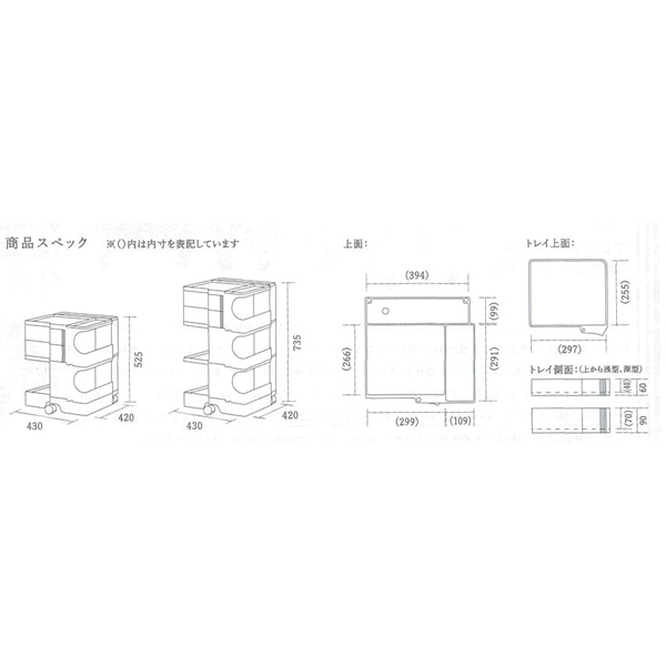 ボビーワゴン 3段 3トレイ ホワイト メイク道具・ケアグッズ