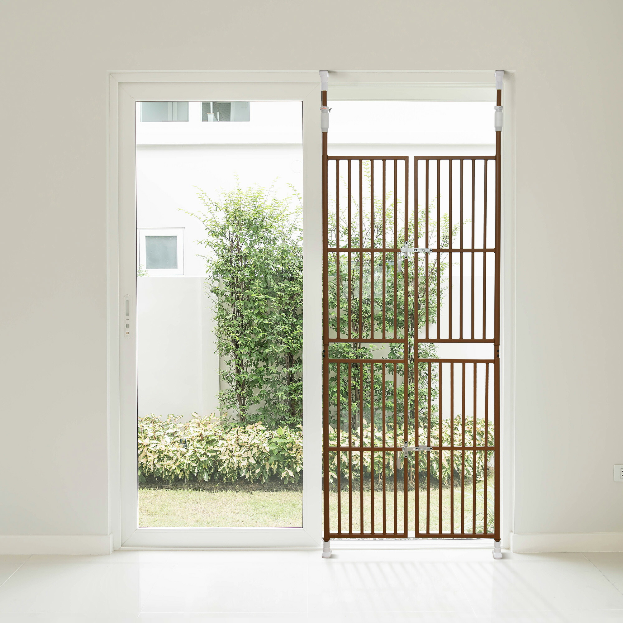 【15％OFF★マラソンプレ】ペット高さ調節対応 191～255cm ドア ケージ 留守番 保護 ネコ 脱走防止 柵 フェンス 脱走防止 猫用 多頭飼い 多頭 スチール ペットケージ 新生活【ブラウン】