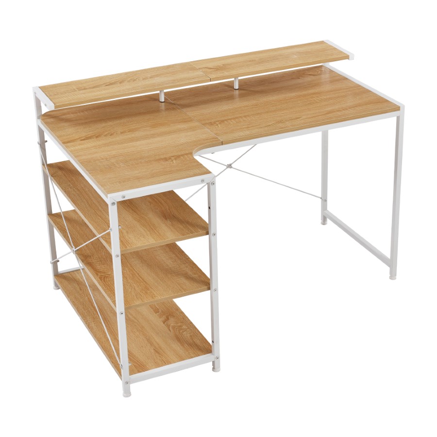 【20%OFF！最終日限定】【人気商品改良タイプ】パソコンデスク L字 120cm 3段ラック付 ハイデスク付き デスク木製 ミシン台 書斎机 勉強机