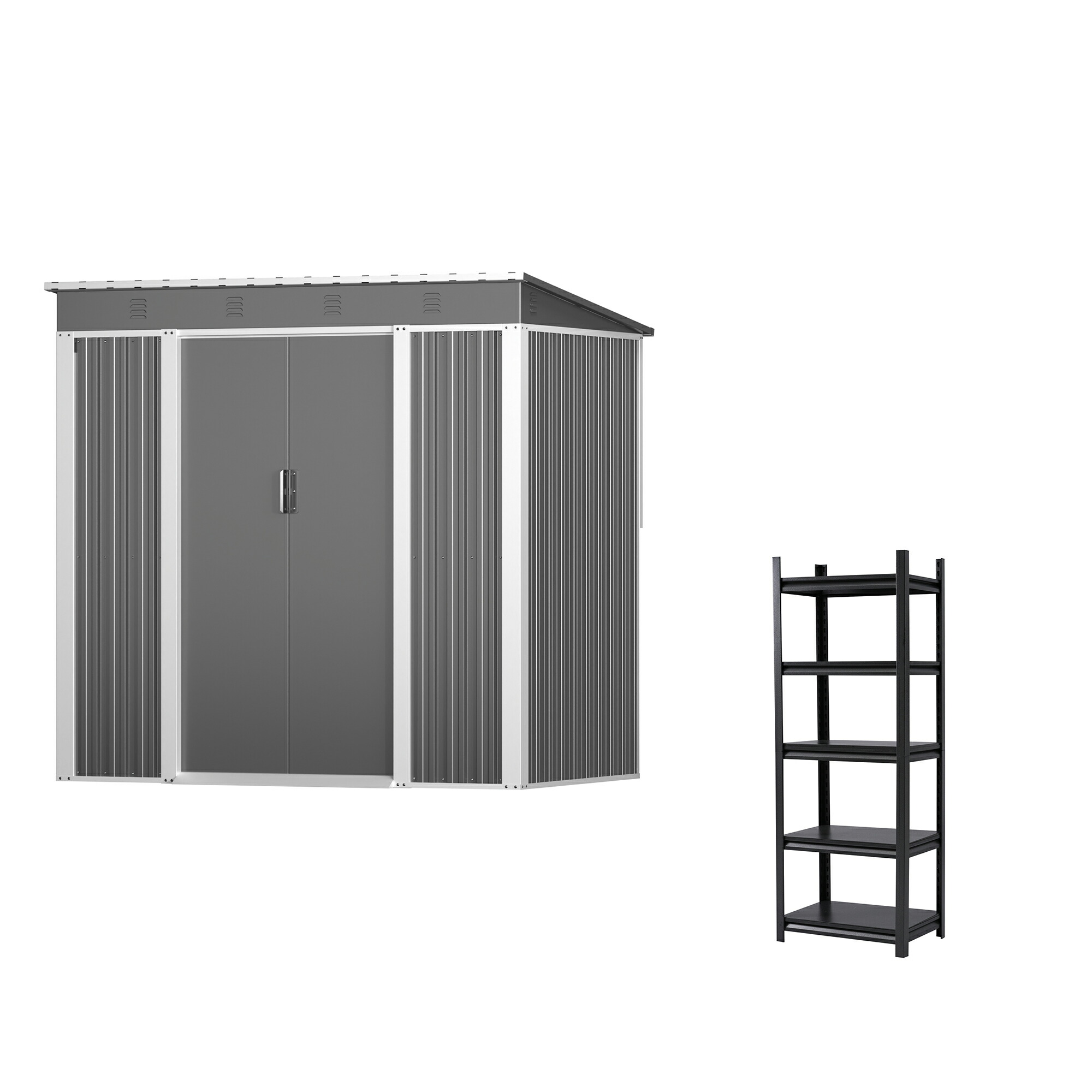 【15%OFF！マラソン限定】【2025年新仕様】【収納棚付き】物置 屋外 スチール 倉庫 戸外収納庫 幅192*奥行き125*高185 物置き おしゃれ 大型 収納庫 屋外物置 防さび ベランダ 防水 ドア 引戸 スチール物置 屋外収納 ガーデニング 庭 新作【 グレー】
