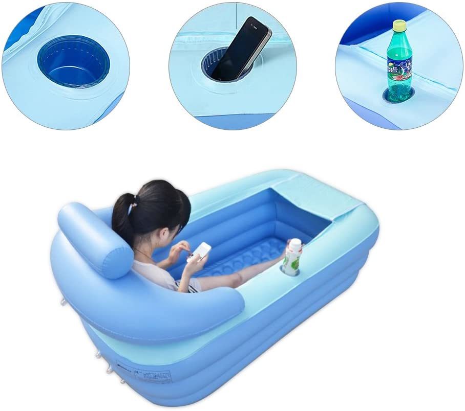 送料無料 ビニールプール ビニール浴槽 折畳み式 ベビープール お風呂の浴槽 バスタブ エアープール 160 84 64cm Blue Sermus Es