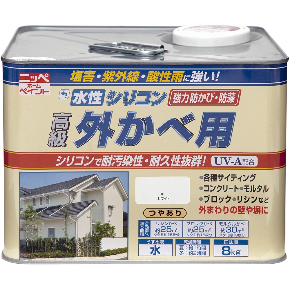 【相応う・貨物輸送無料】ニッペホームプロダクツ水溶性ケイ素樹脂外かべ用 8kg白いこと