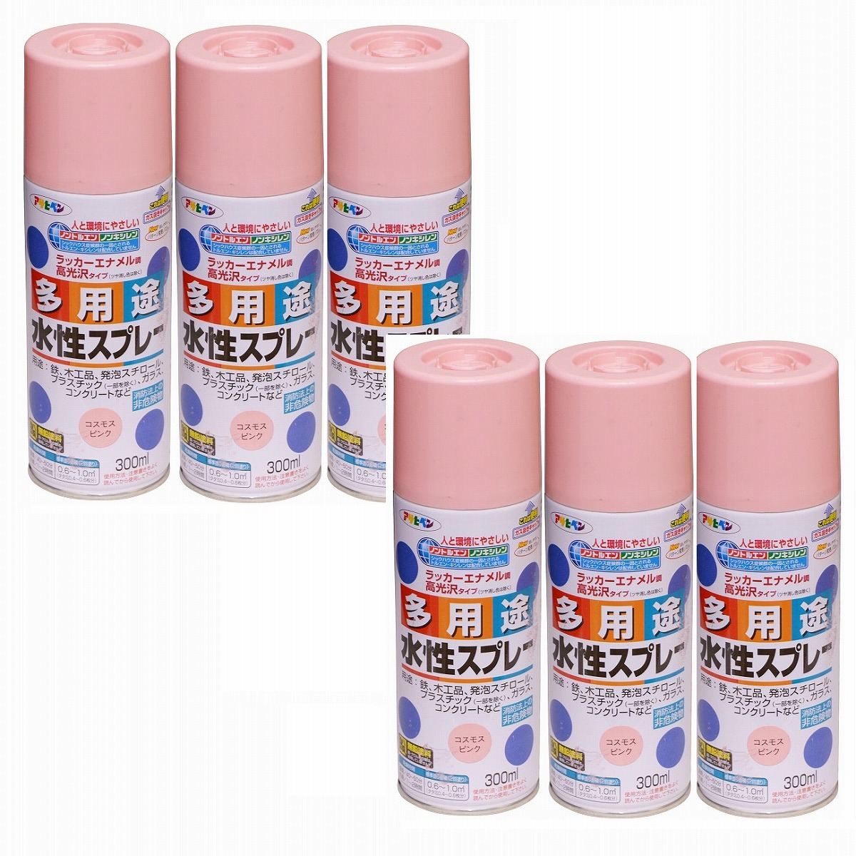 アサヒペン 水性多用途スプレー ３００ＭＬ コスモスピンク 内箱入り６本セット