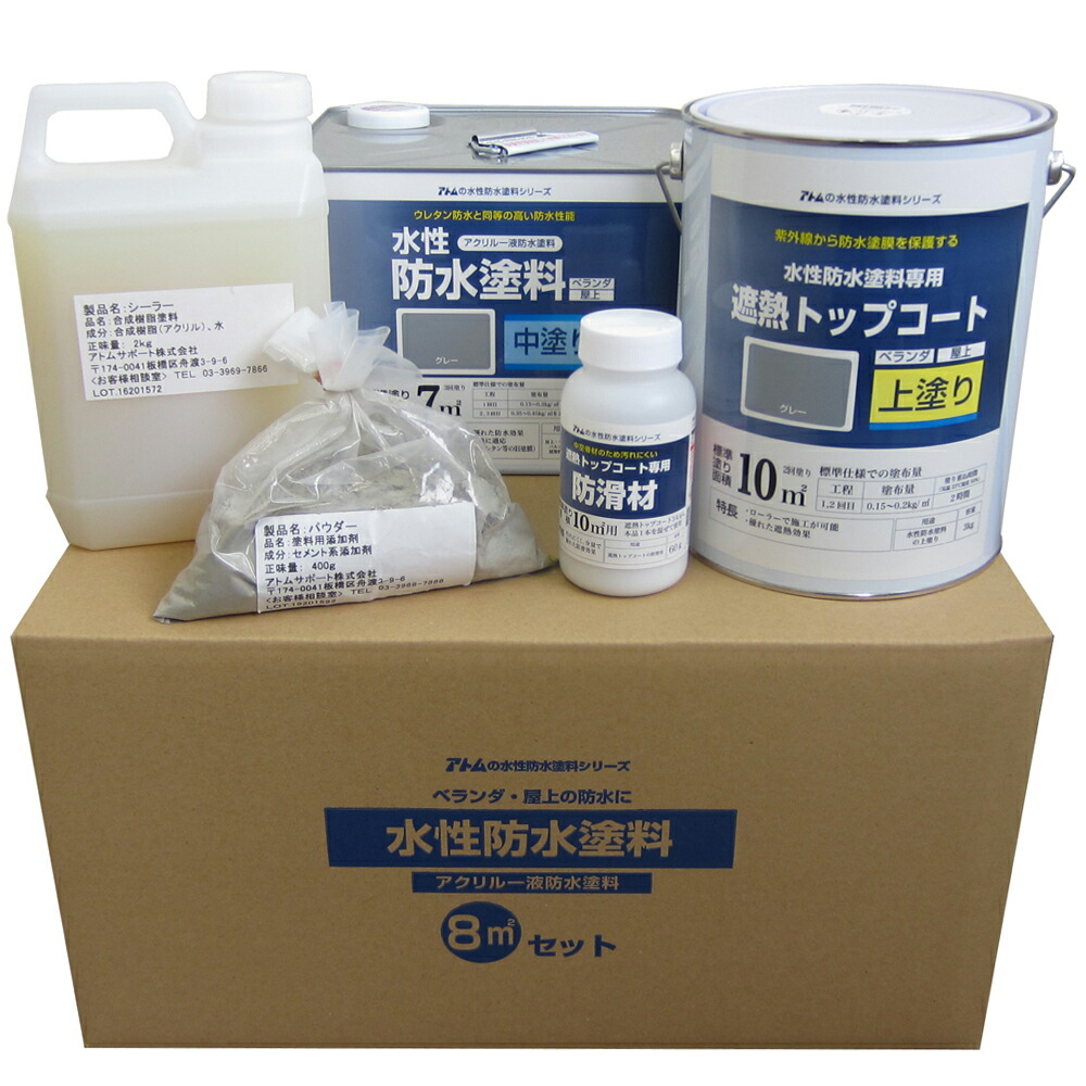 【相応う・貨物輸送無料】アトムハウスペイント水溶性雨合羽えの具8m2書き割り混凝土傾き用(中ペンキ塗り薄墨色/上塗薄墨色)