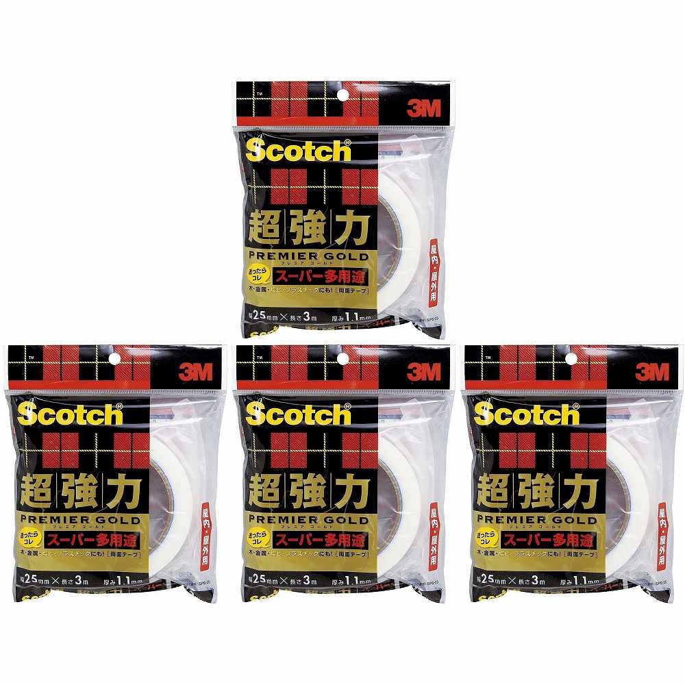 スリーエムジャパン(3M) - スコッチ 超強力両面テープ プレミアゴールド スーパー多用途(25mm×3m) - SPS-25 4個セット
