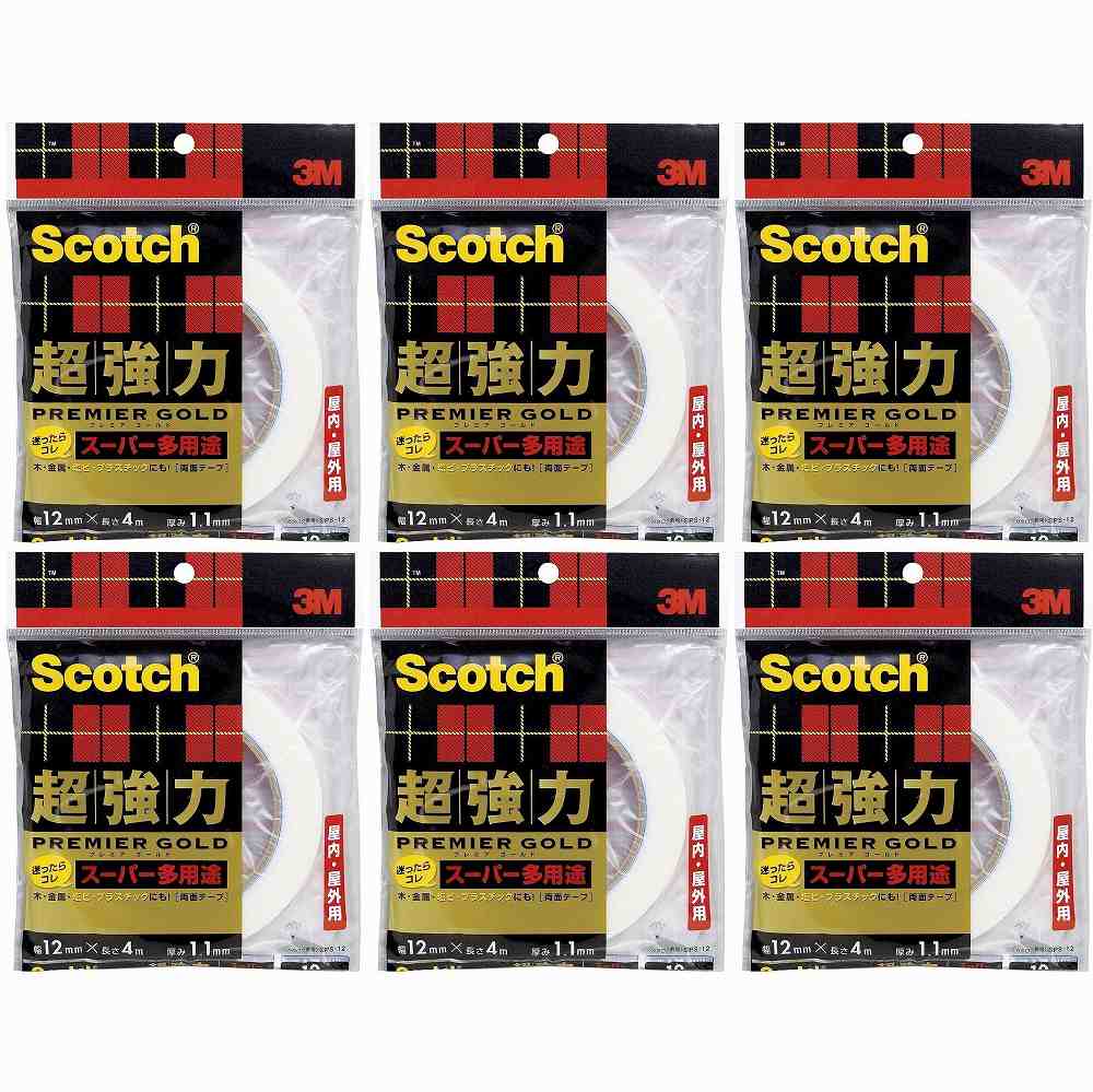 スリーエムジャパン(3M) - スコッチ 超強力両面テープ プレミアゴールド スーパー多用途(12mm×4m) - SPS-12 6個セット