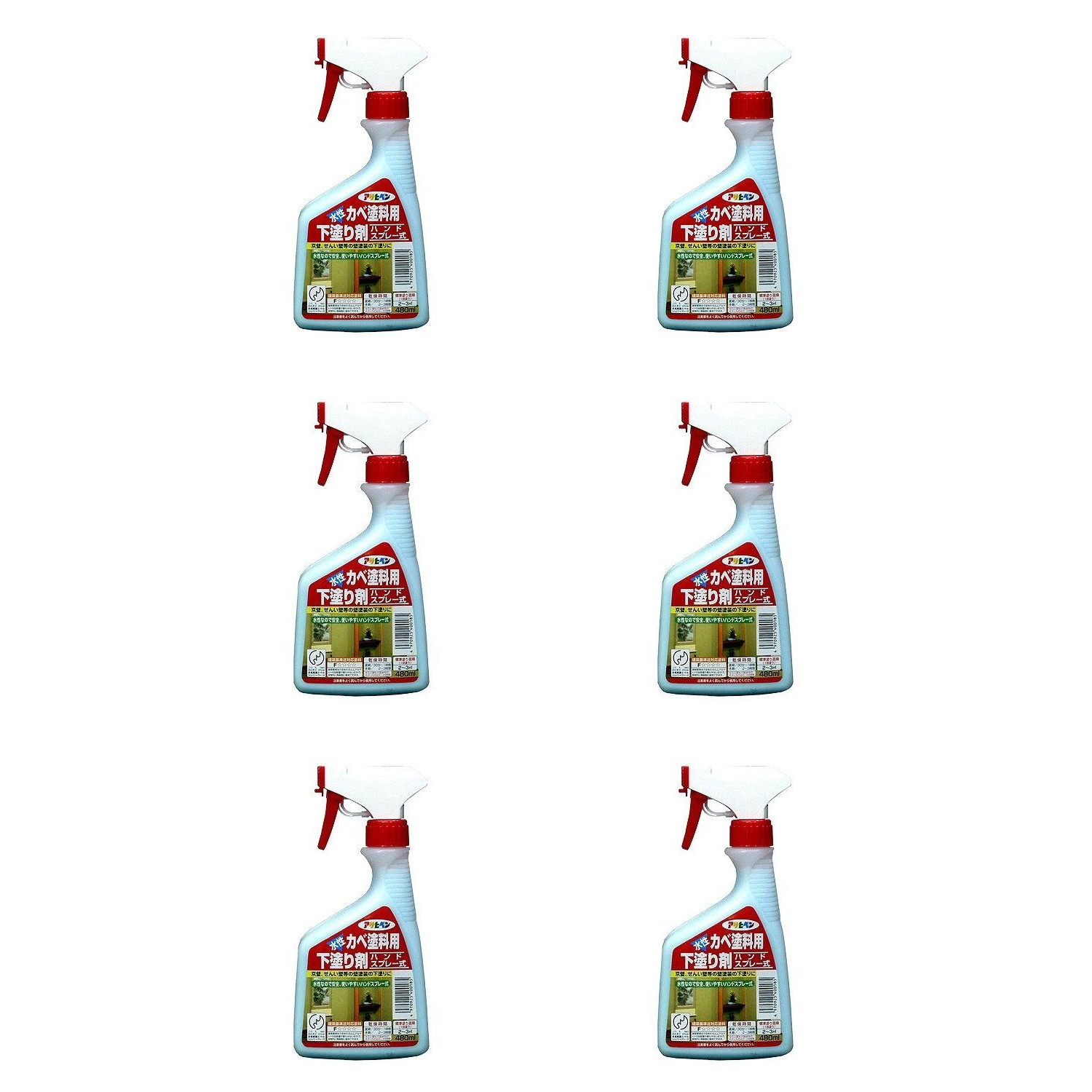 アサヒペン カベ絵の具用下塗り剤 ４８０ＭＬ 御手々吹き付ける式【壁紙の上からそのまま塗れる】 6缶仕掛ける