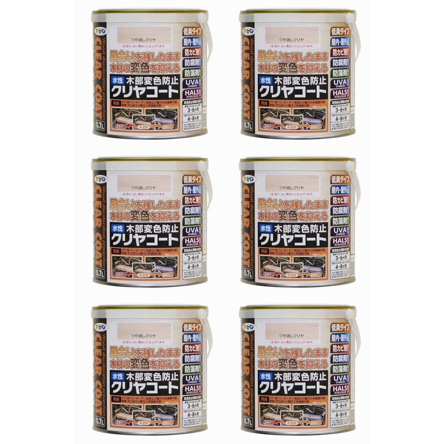 アサヒペン 水性木部変色防止クリヤコート ０．７Ｌ ツヤ消しクリヤ 6缶セット｜buckteeth shop 店