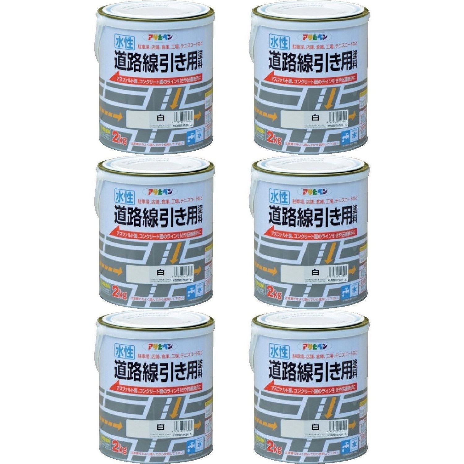 アサヒペン 水性道路線引き用塗料 ２ＫＧ 白 6缶セット｜buckteeth shop 店 18,159円