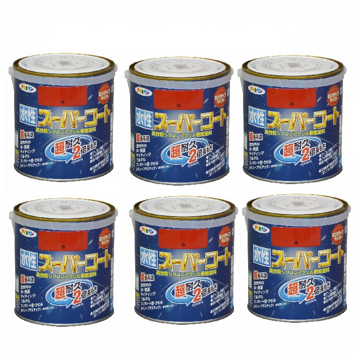 アサヒペン 水性スーパーコート ０．７Ｌ 赤 6缶セット｜buckteeth shop 店