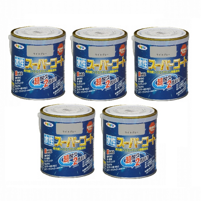 アサヒペン　水性スーパーコート　０．７Ｌ　ライトグレー 5缶セット｜buckteeth shop 店