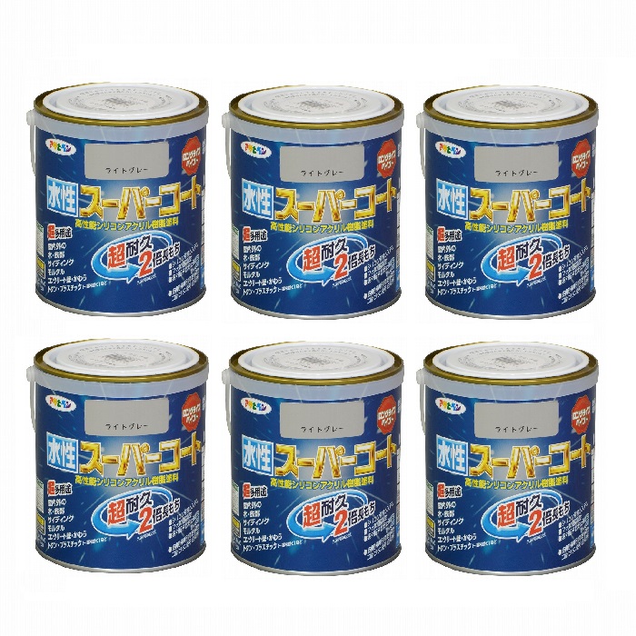 アサヒペン　水性スーパーコート　０．７Ｌ　ライトグレー 6缶セット｜buckteeth shop 店