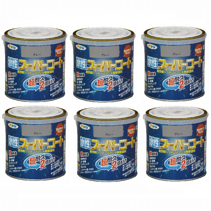 アサヒペン　水性スーパーコート　０．７Ｌ　グレー 6缶セット｜buckteeth shop 店