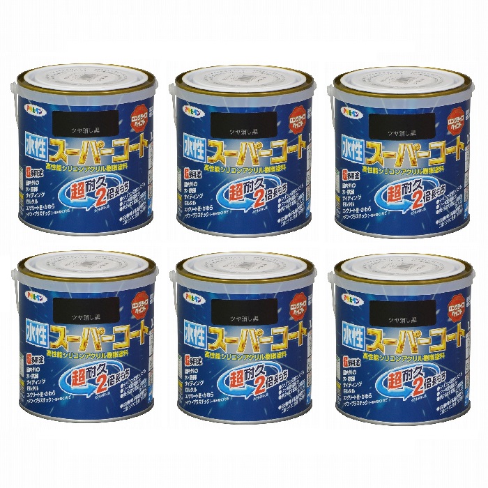 アサヒペン 水性スーパーコート 0.7L ツヤ消し黒 6缶セット|buckteeth shop 店
