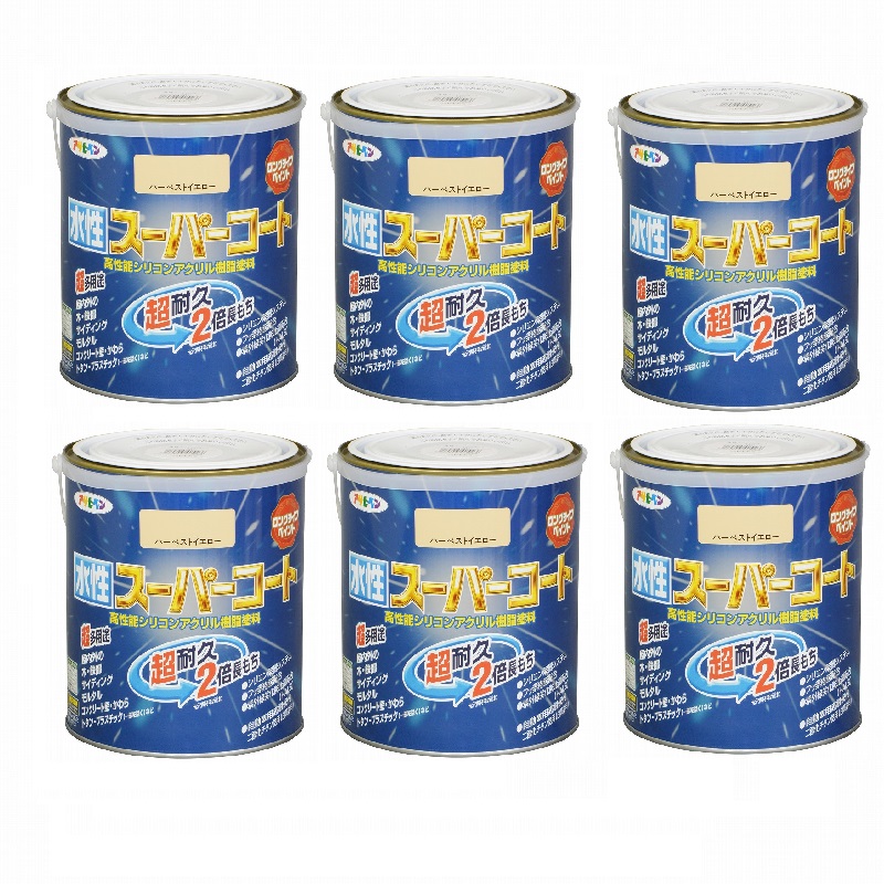 アサヒペン 水性スーパーコート 1.6L ハーベストイエロー 6缶セット|buckteeth shop 店