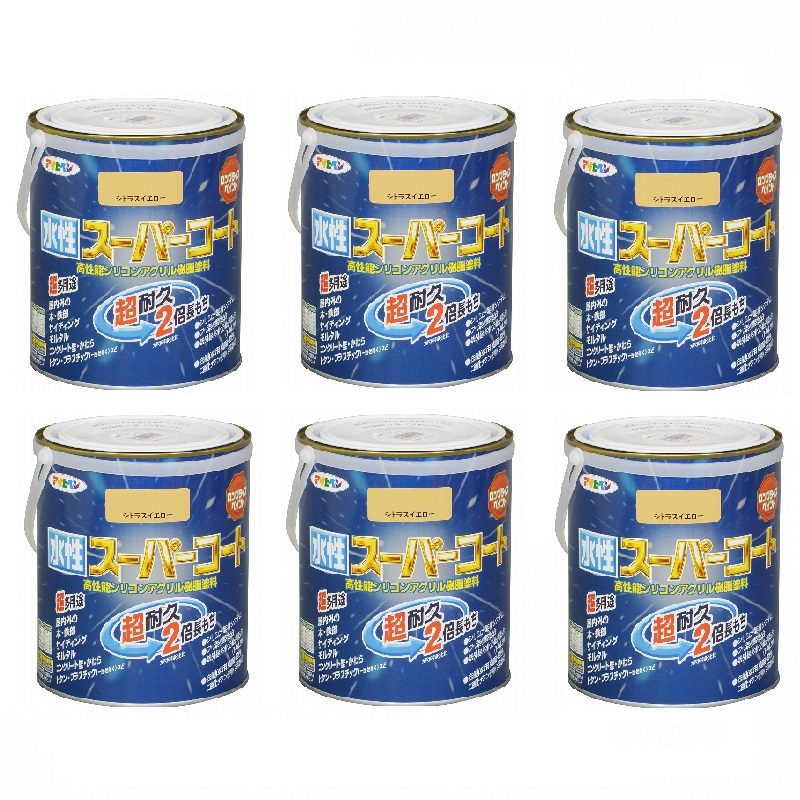 アサヒペン 水性スーパーコート 1.6L シトラスイエロー 6缶セット|buckteeth shop 店