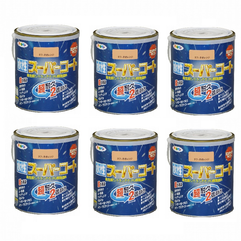 アサヒペン 水性スーパーコート 1.6L ラフィネオレンジ 6缶セット|buckteeth shop 店