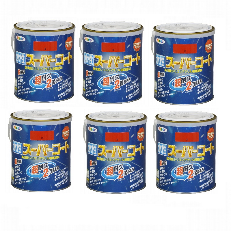 アサヒペン 水性スーパーコート 1.6L 赤 6缶セット|buckteeth shop 店